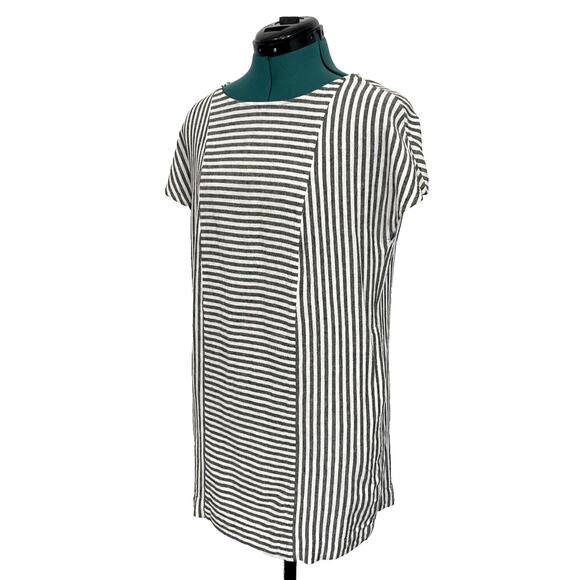 Madewell Linen Button-Back Tee Shirt Shift Dress w/ Pockets Striped Size Small - Picture 3 of 10